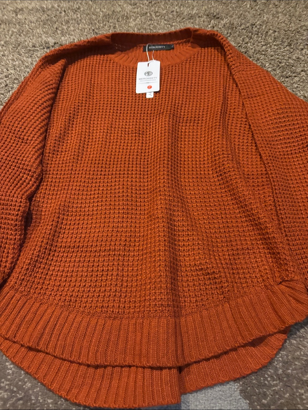 Rust Orange Waffle-Knit Crewneck Sweater